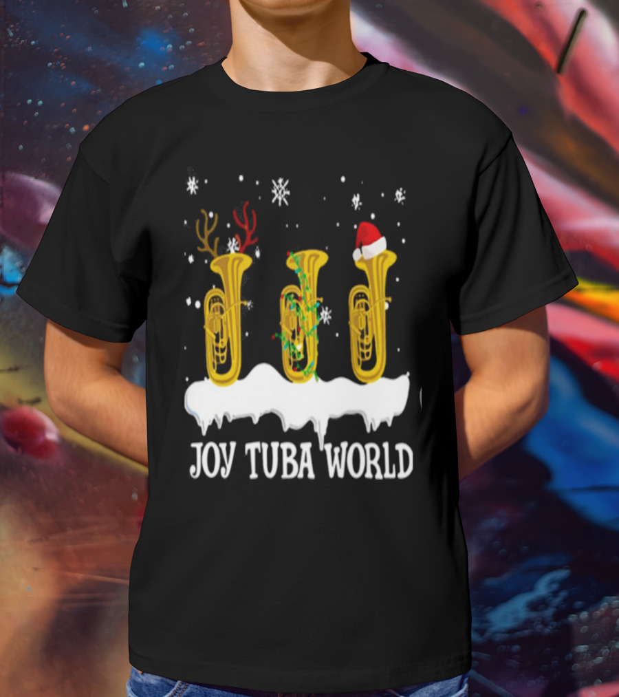 Joy Tuba World Christmas Snow Tubas Santa Hat Reindeer T-Shirt