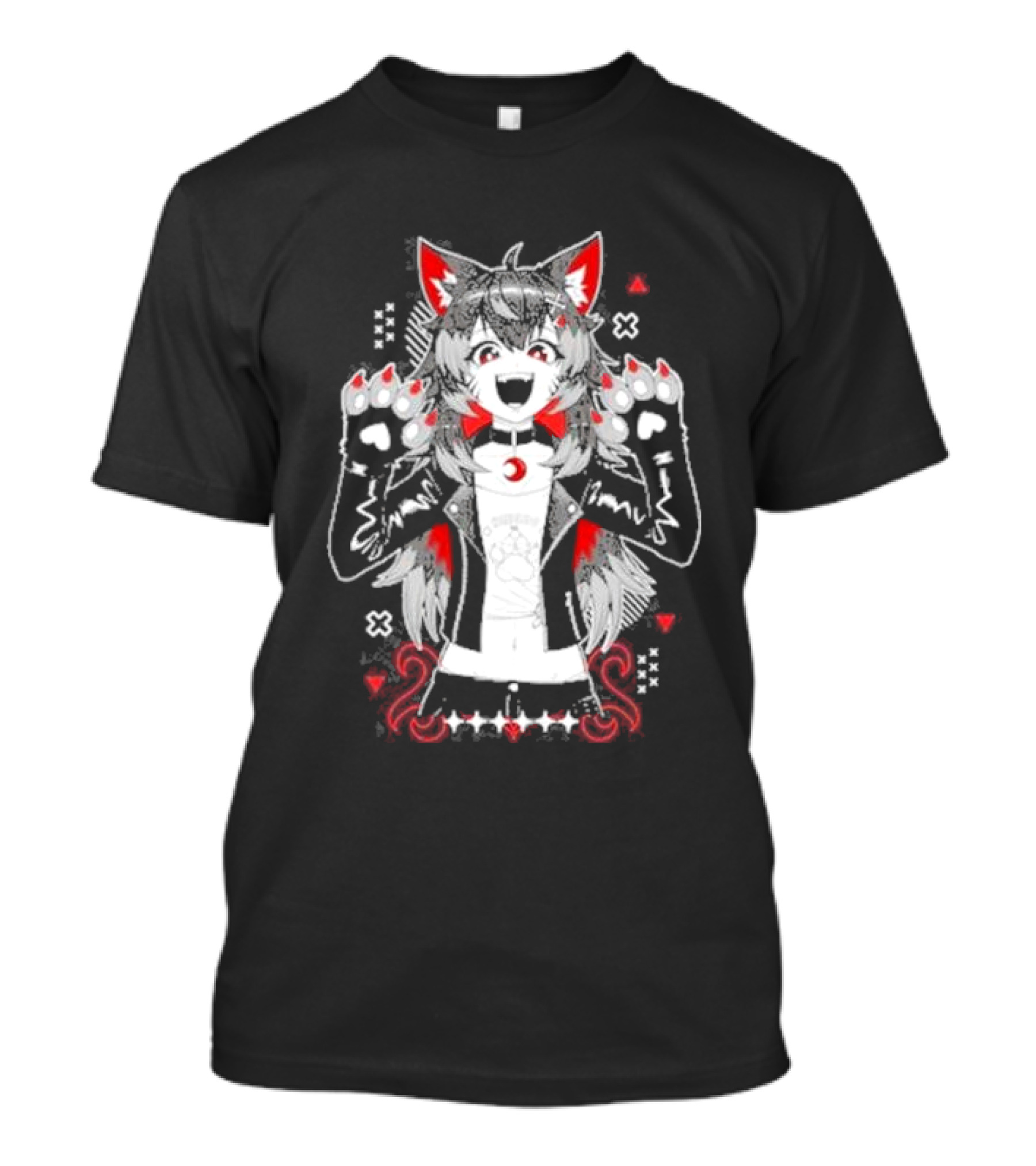 Kiba Nanobites Paws Up Anime Wolf Character With Red And White Details T-Shirt