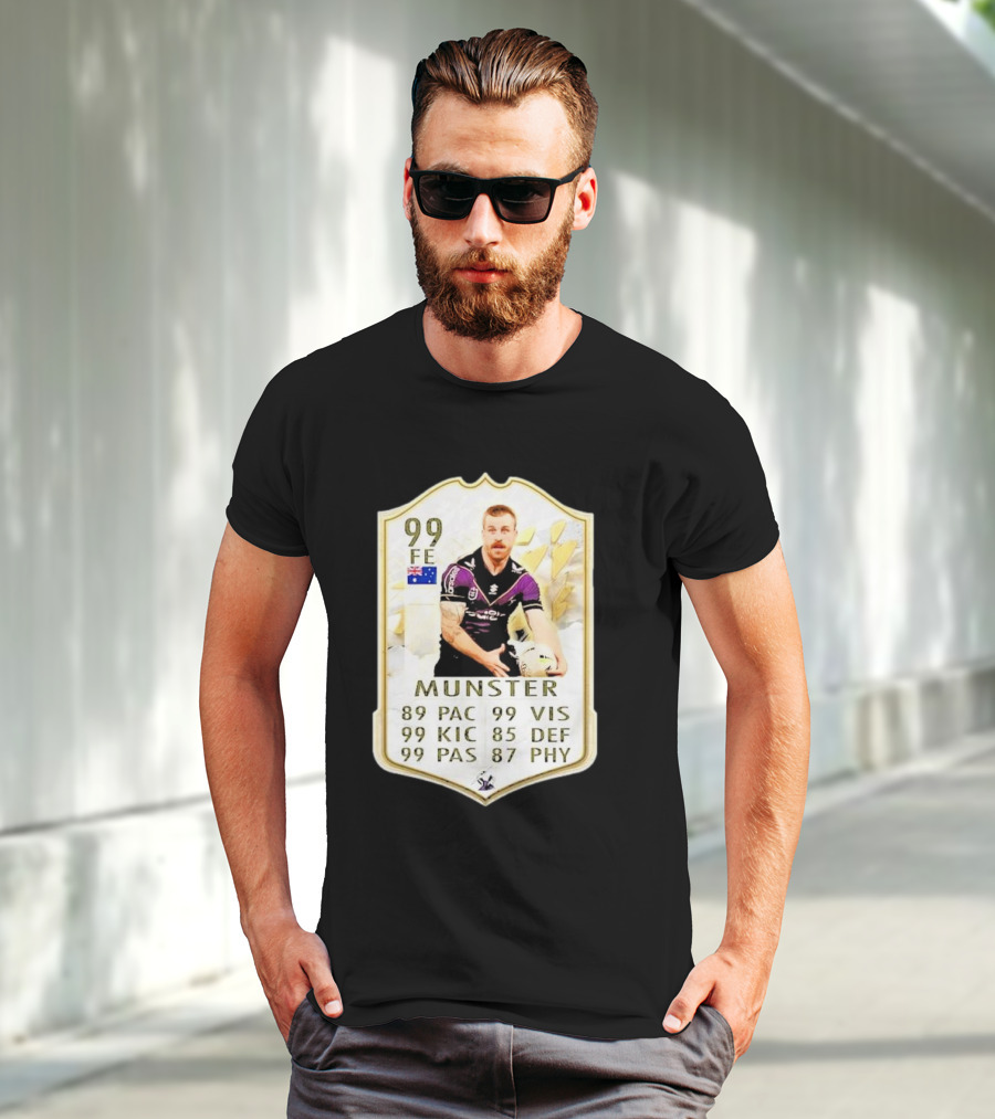 Melbourne Storm Cameron Munster Sports Card PAC VIS KIC DEF PAS PHY T-Shirt