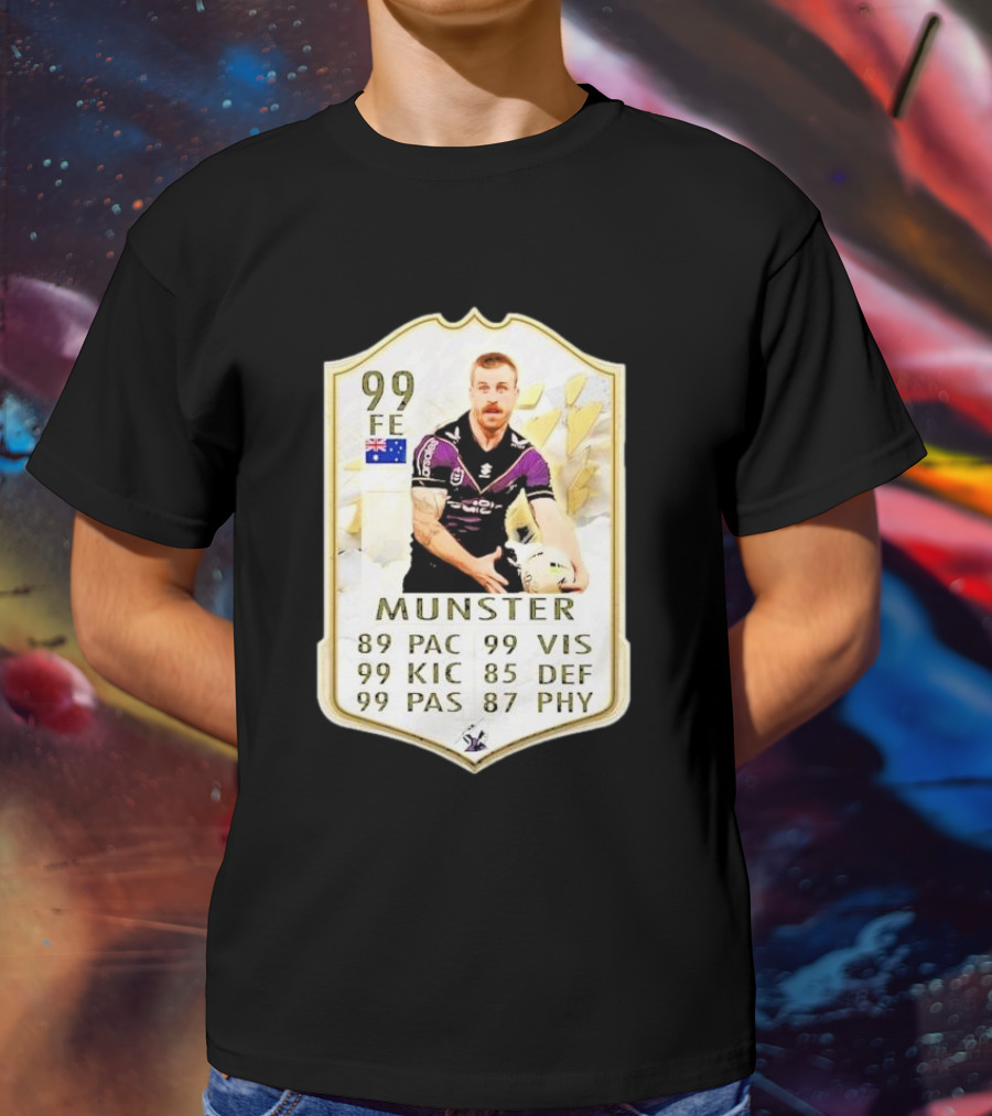 Melbourne Storm Cameron Munster Sports Card PAC VIS KIC DEF PAS PHY T-Shirt