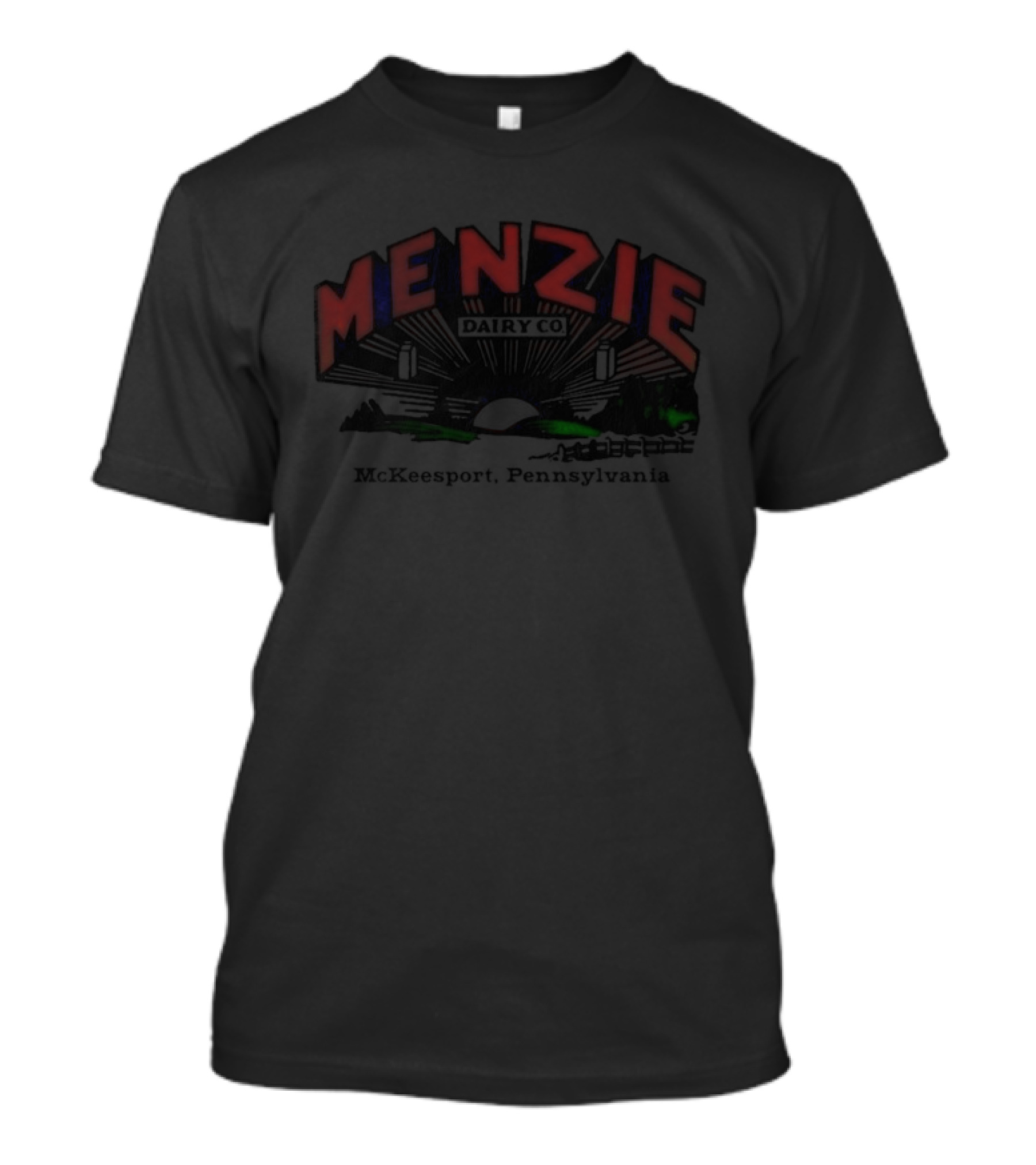 Menzie Dairy Co McKeesport Pennsylvania Retro Logo With Rustic Rural Scene T-Shirt