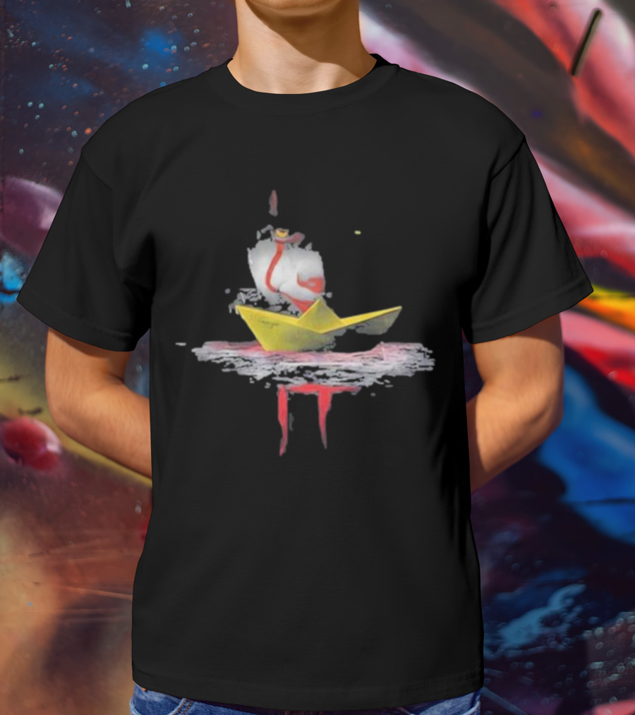 Pennywise Red Balloon Paper Boat Horror Reflection T-Shirt