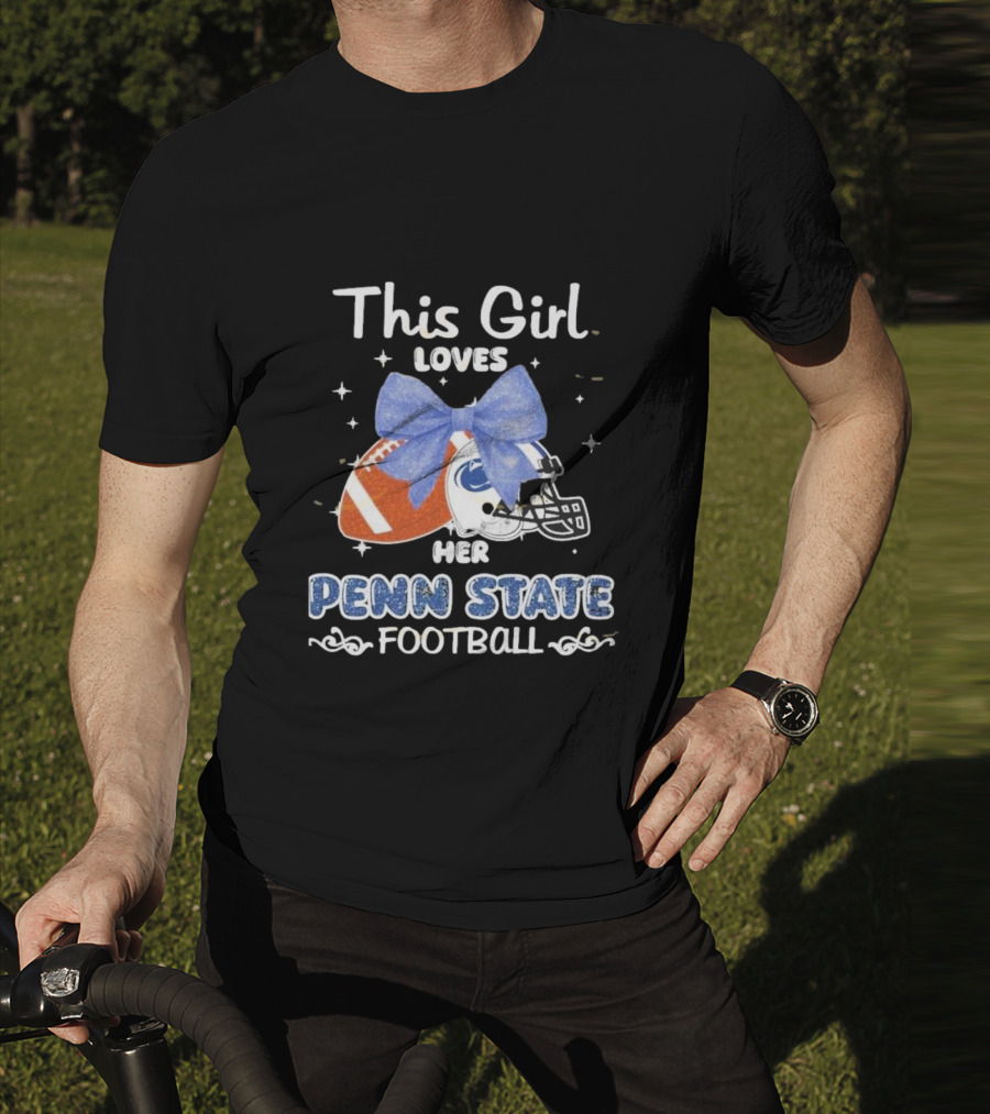 This Girl Loves Her Penn State Football With Bow And Stars T-Shirt