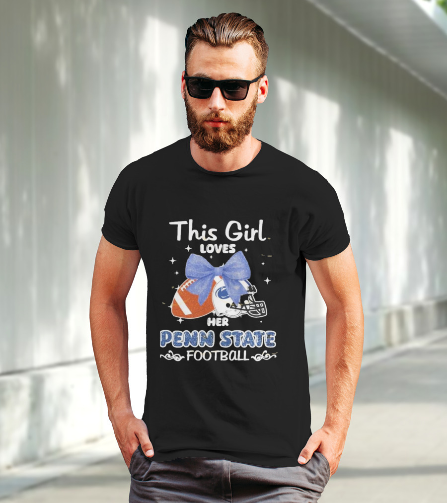 This Girl Loves Her Penn State Football With Bow And Stars T-Shirt