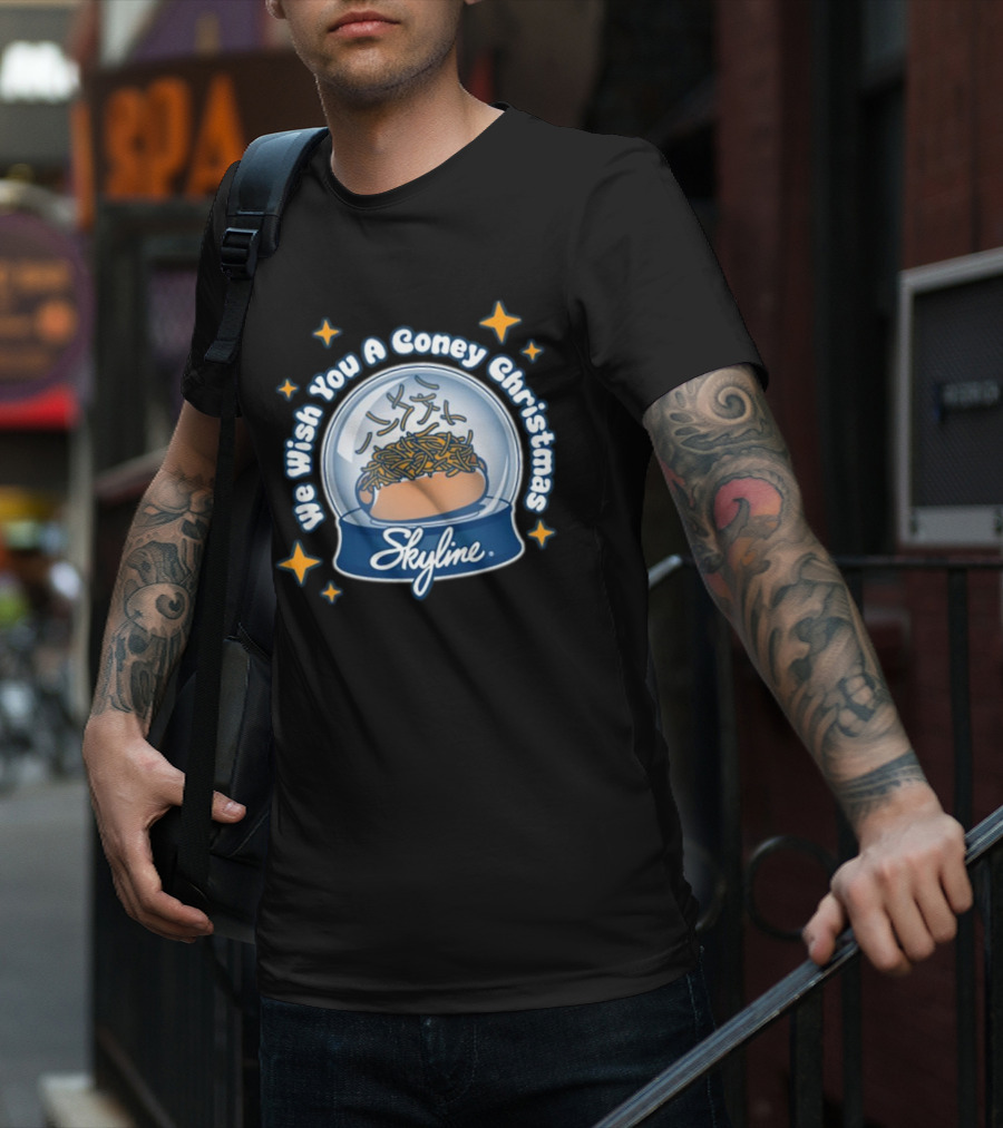 We Wish You A Coney Christmas Snow Globe Skyline Chili T-Shirt
