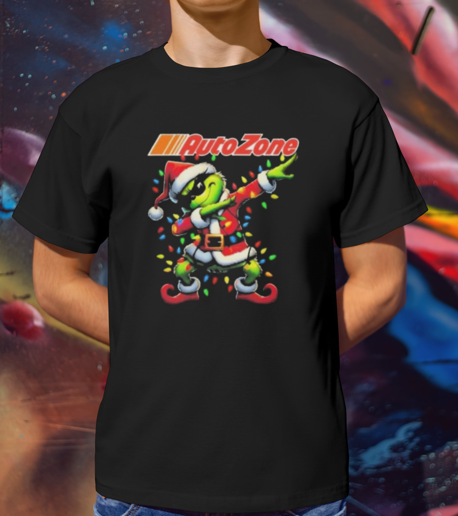Santa Grinch Dabbing With AutoZone Logo Merry Christmas T-Shirt