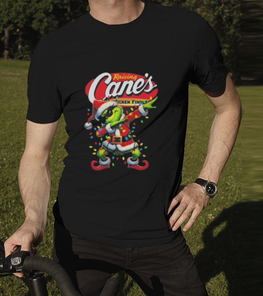 Grinch Santa Dabbing Raising Cane’s Chicken Fingers Christmas T-Shirt
