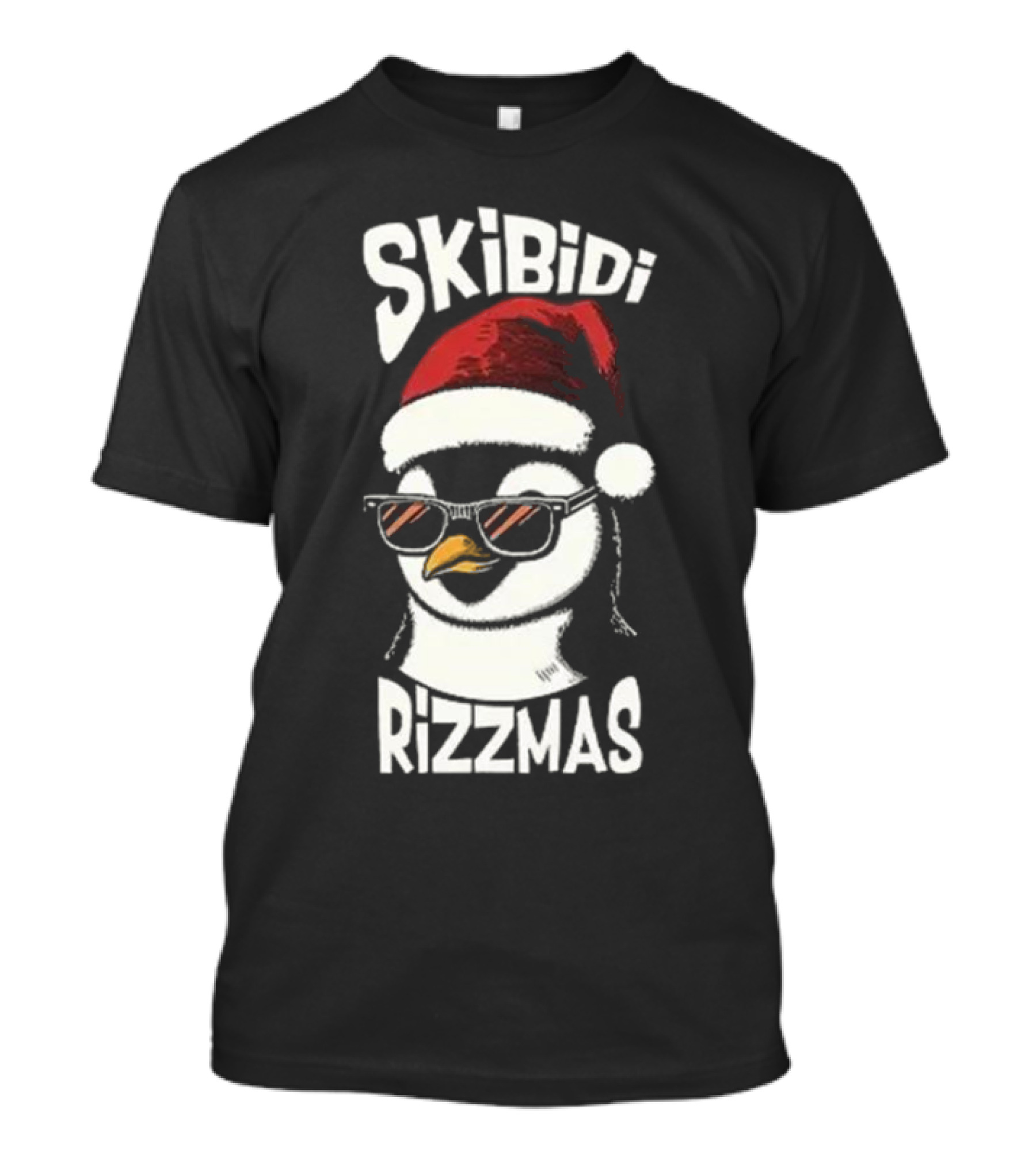 Skibidi Rizzmas Christmas Penguin With Santa Hat And Sunglasses T-Shirt