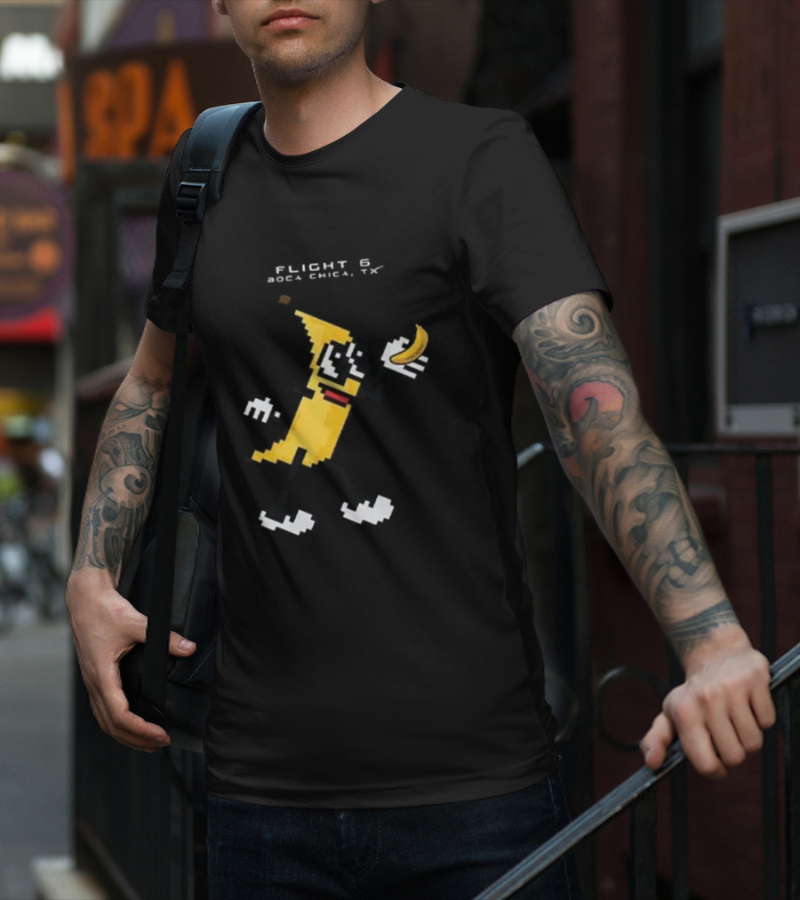 Flight 6 Boca Chica TX Pixelated Banana Character Holding A Banana T-Shirt