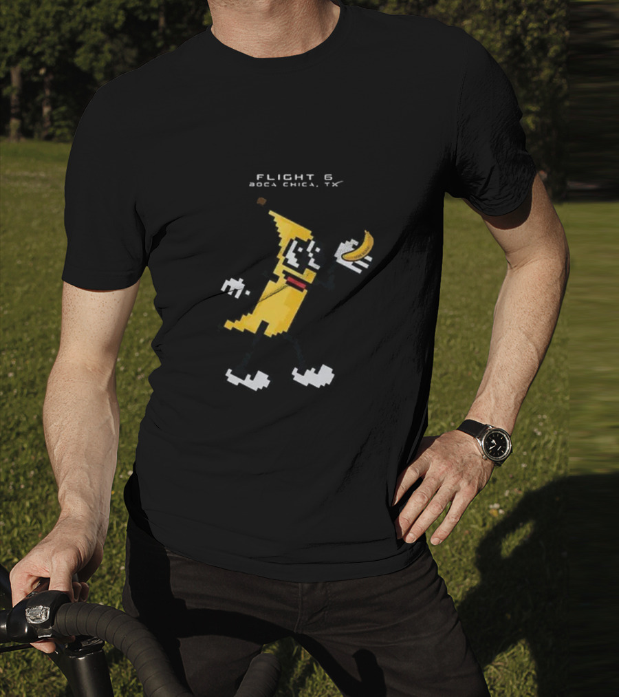 Flight 6 Boca Chica TX Pixelated Banana Character Holding A Banana T-Shirt