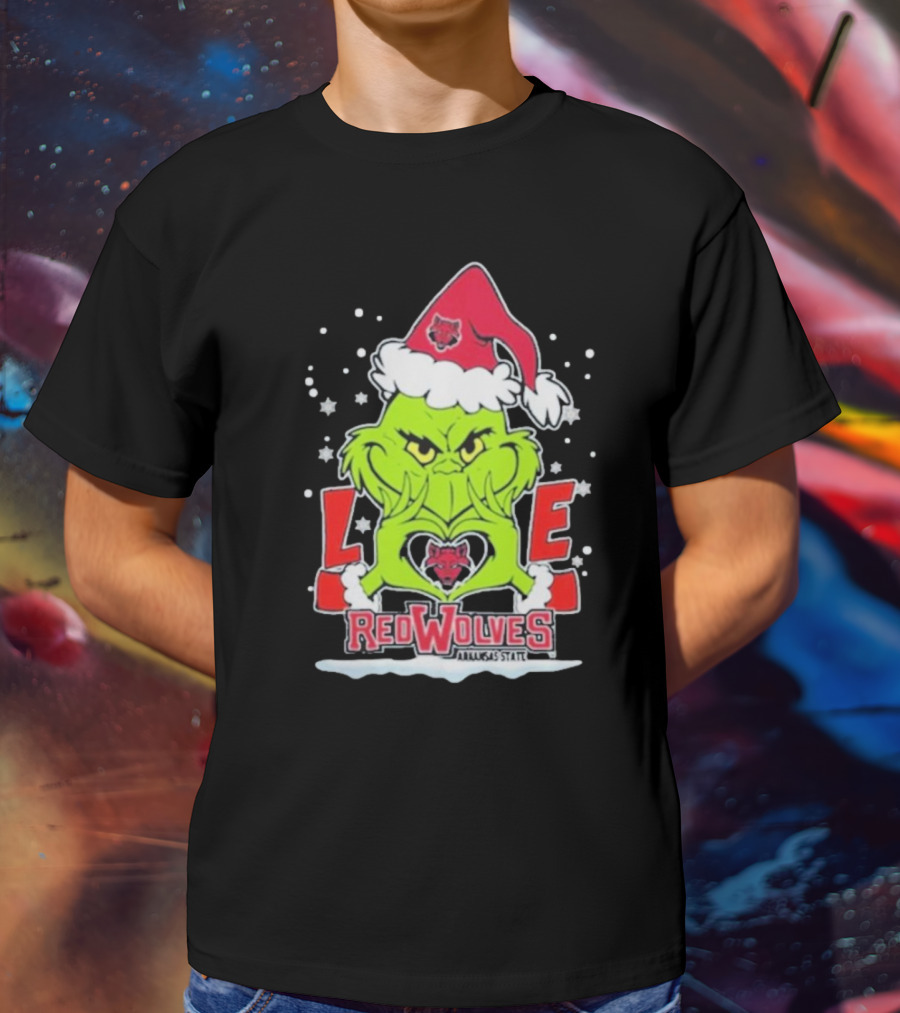 Grinch Love Arkansas State Red Wolves Christmas Football T-Shirt