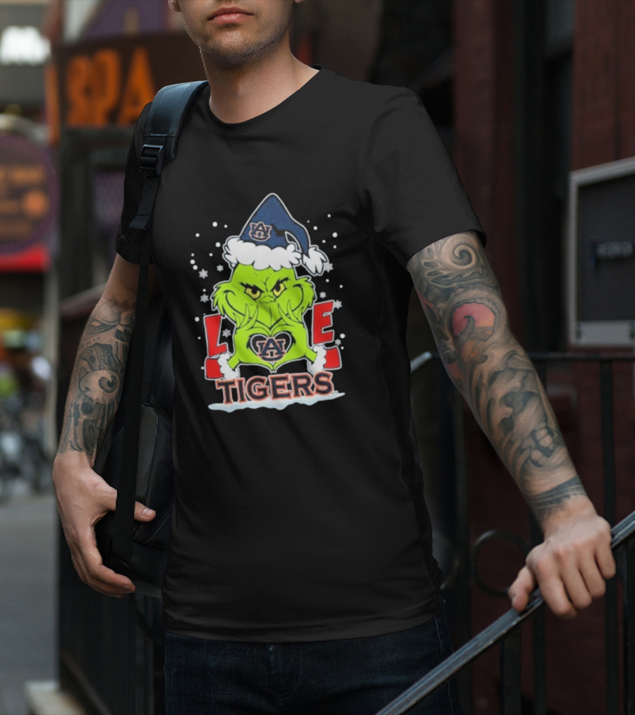 The Grinch Love Auburn Tigers Christmas Football T-Shirt