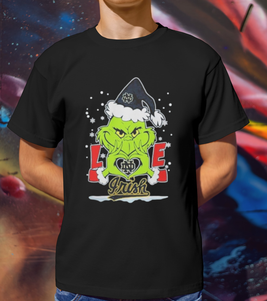 The Grinch Love Irish Notre Dame Fighting Football Christmas T-Shirt