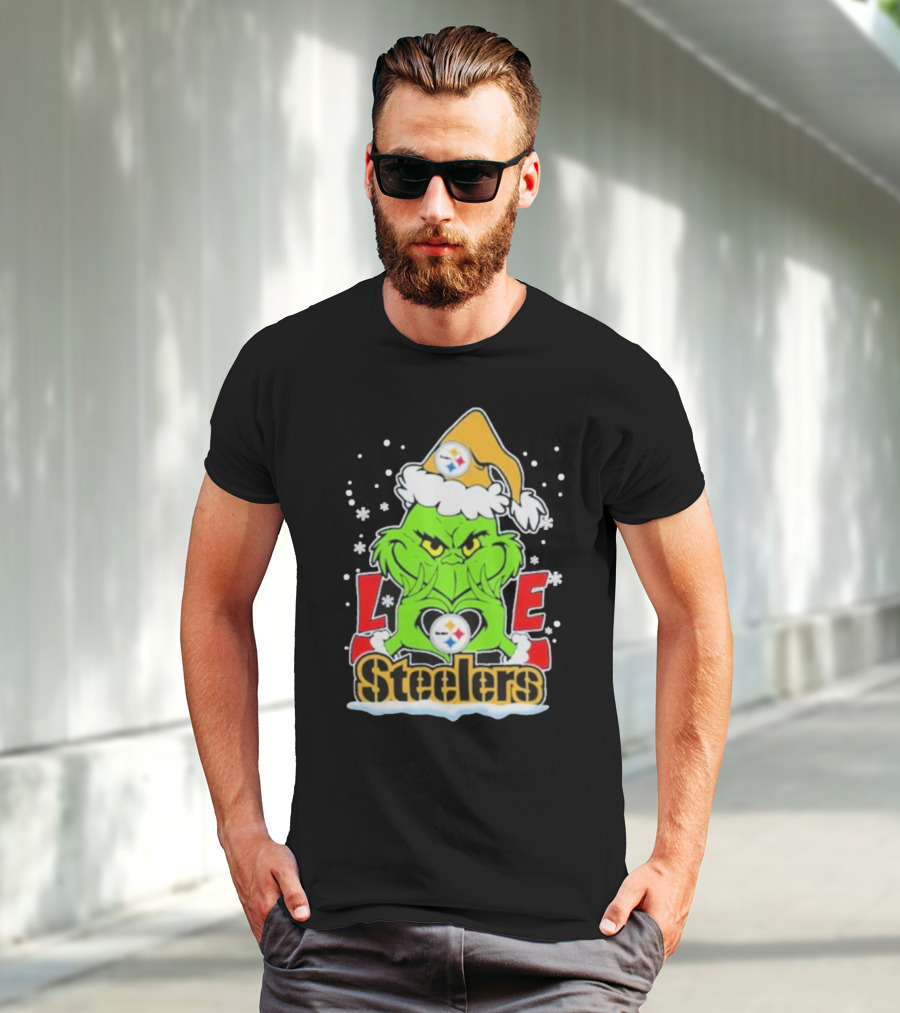 The Grinch Love Steelers Football Christmas T-Shirt