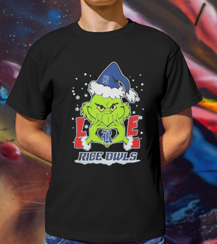 The Grinch Love Rice Owls Christmas Football T-Shirt