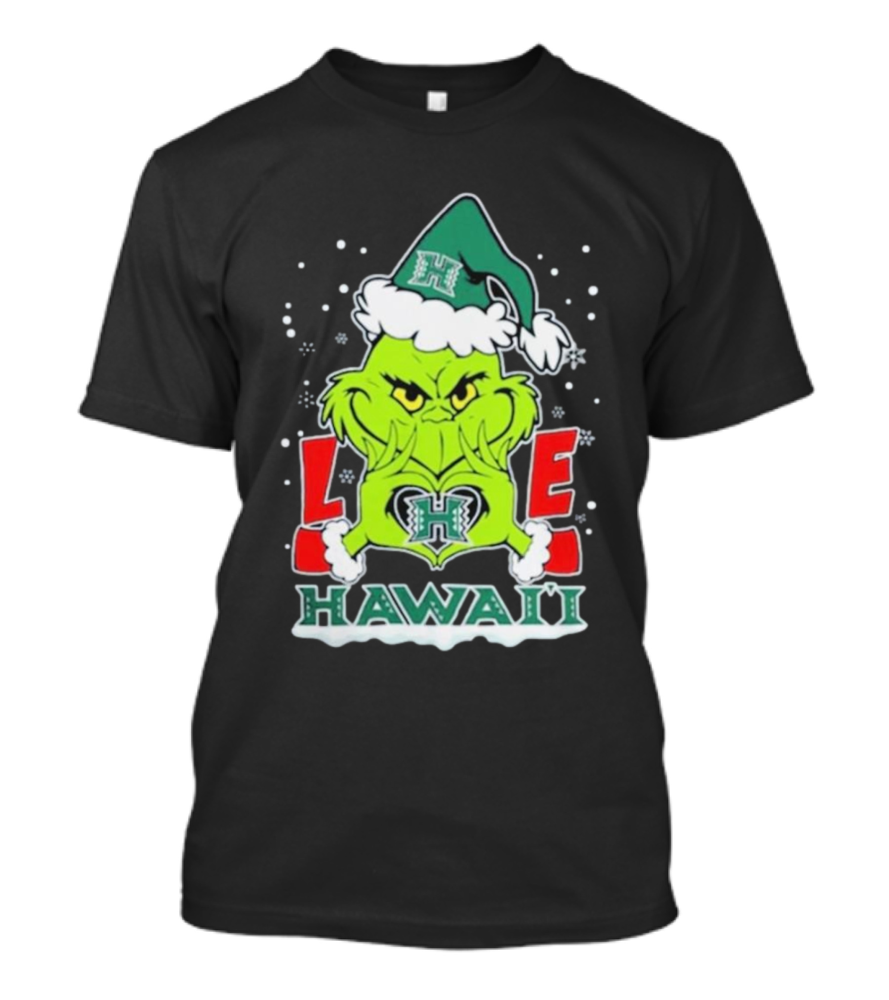 The Grinch Love Hawaii Rainbow Warriors Football Christmas T-Shirt