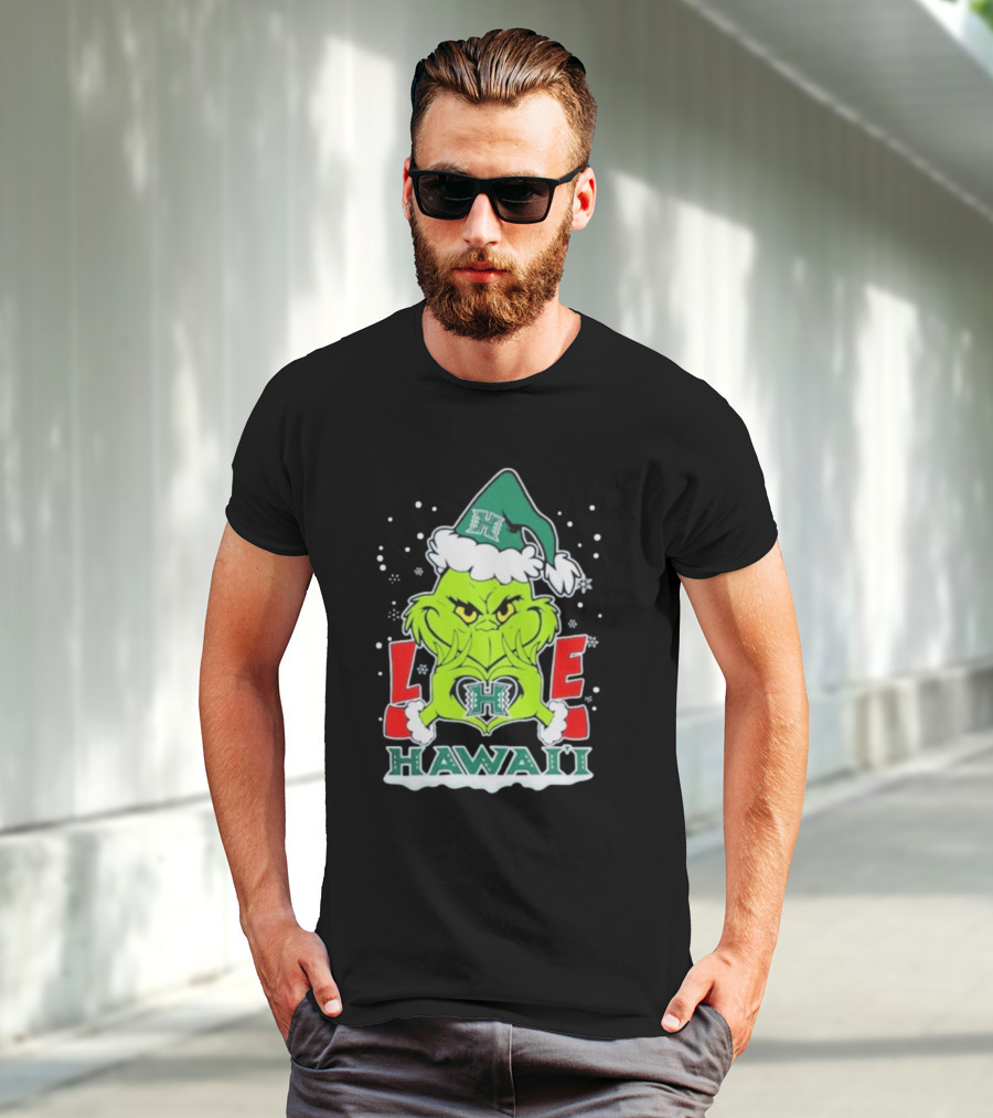 The Grinch Love Hawaii Rainbow Warriors Football Christmas T-Shirt
