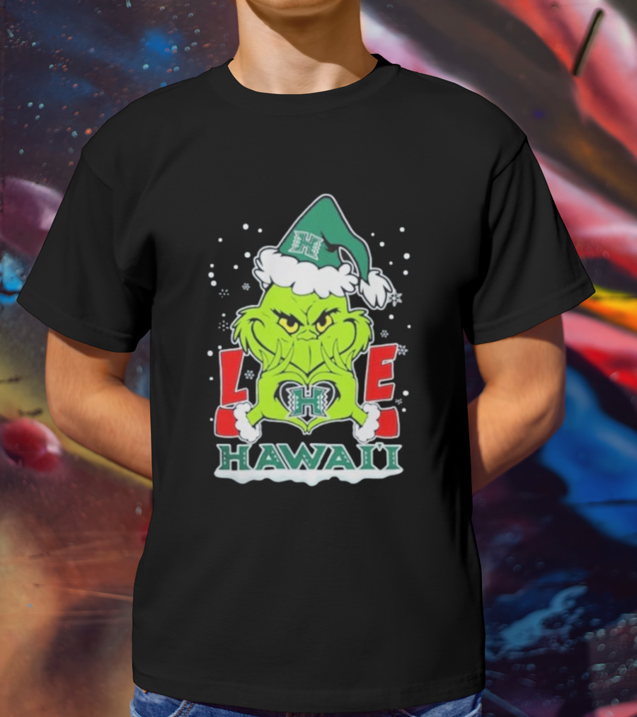 The Grinch Love Hawaii Rainbow Warriors Football Christmas T-Shirt