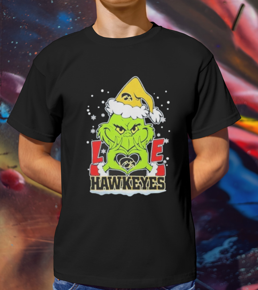 Grinch Love Hawkeyes Christmas Iowa Hawkeyes Football T-Shirt