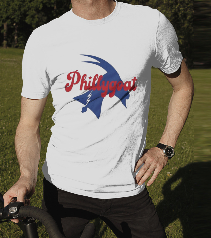 Phillygoat Red Script With Blue Goat And Lightning Bolt Elements T-Shirt