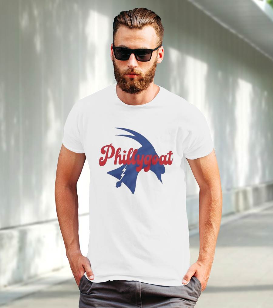 Phillygoat Red Script With Blue Goat And Lightning Bolt Elements T-Shirt
