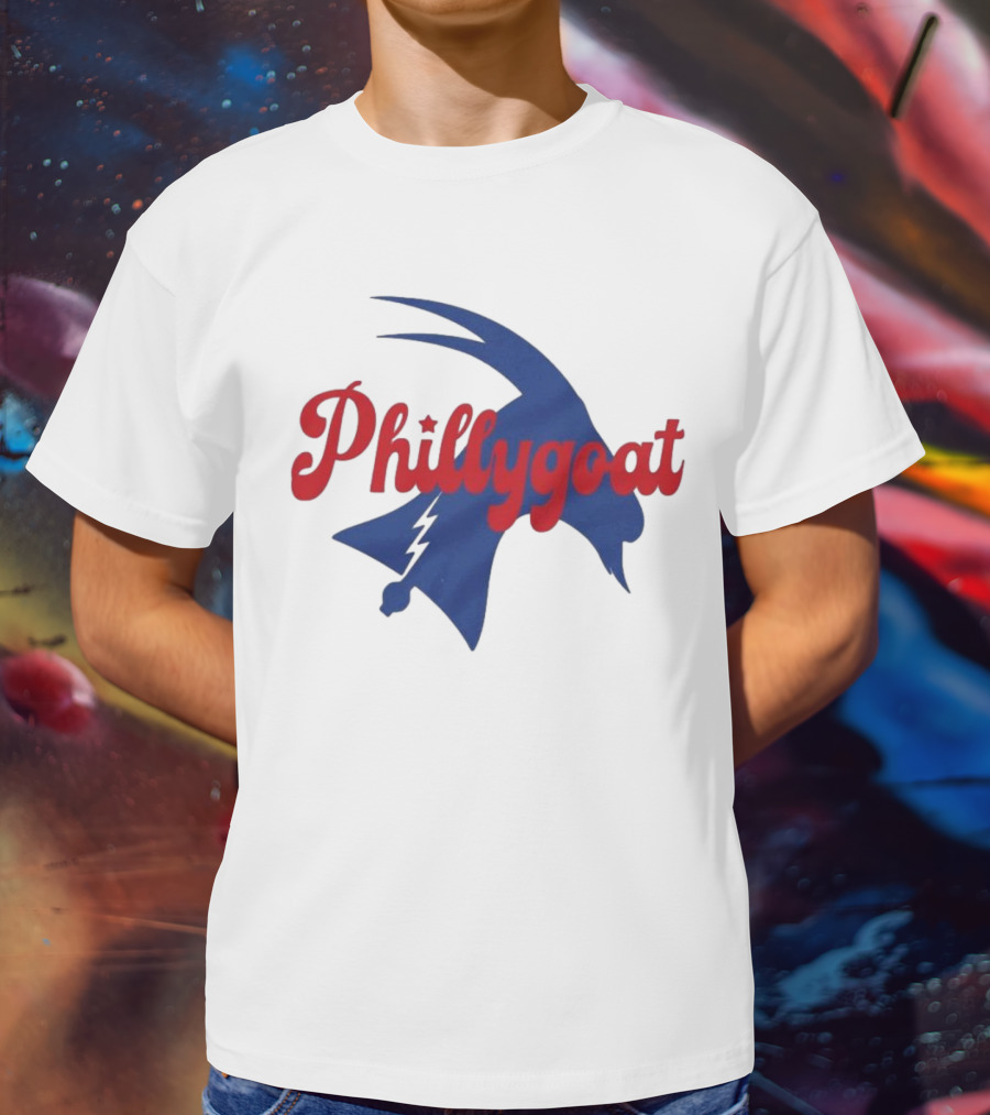 Phillygoat Red Script With Blue Goat And Lightning Bolt Elements T-Shirt