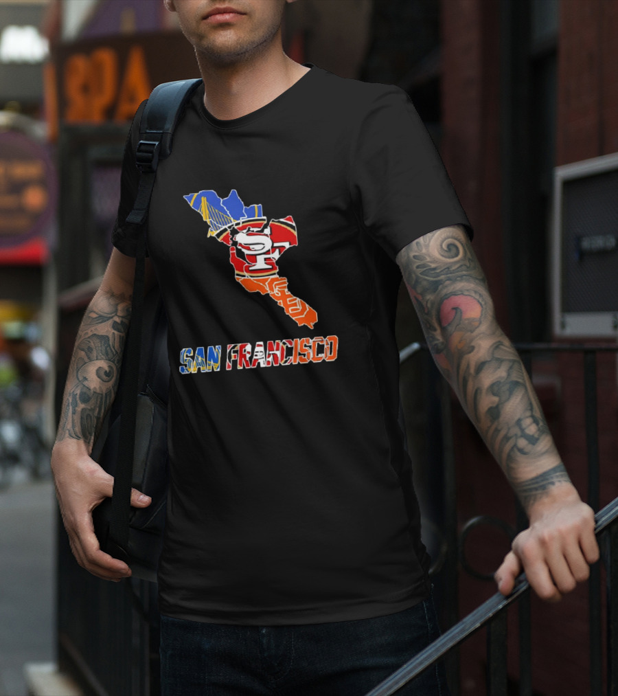 San Francisco Bay Bridge And Sports Teams Logos Map T-Shirt