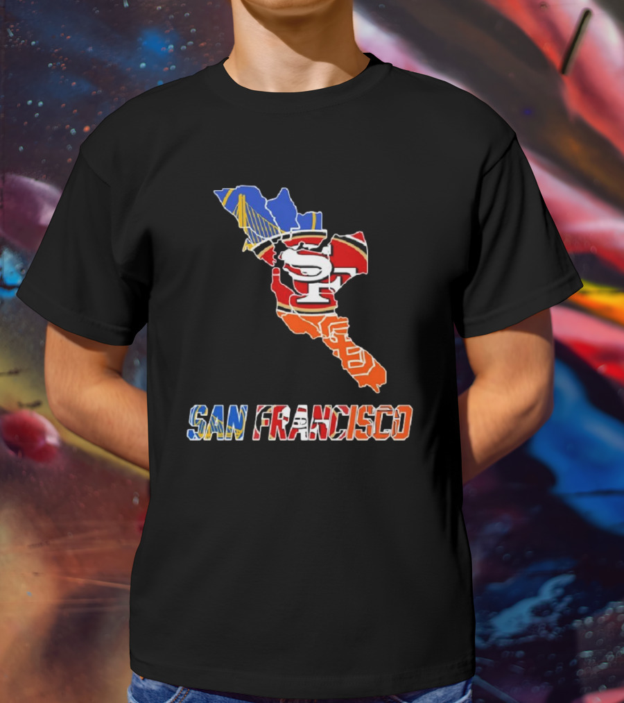 San Francisco Bay Bridge And Sports Teams Logos Map T-Shirt