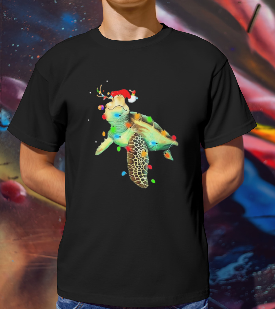 Sea Turtle Christmas Lights Santa Hat Merry Christmas T-Shirt