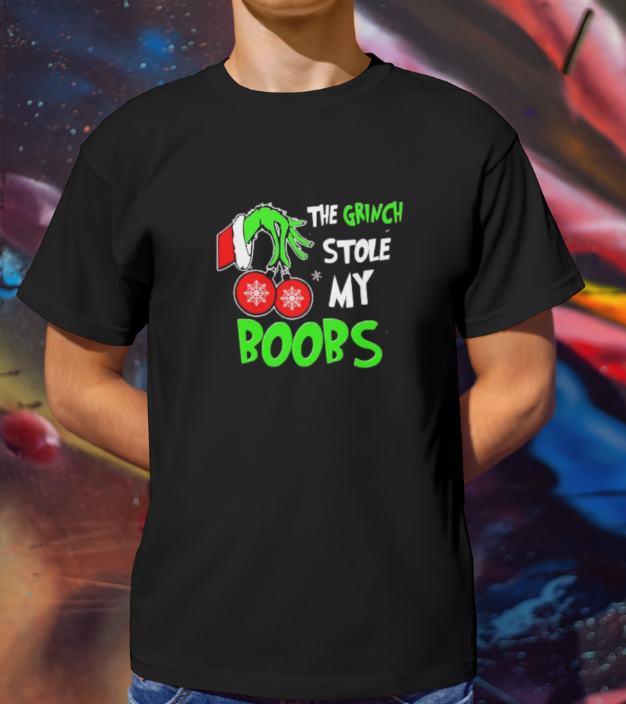 The Grinch Stole My Boobs Christmas Snowflakes Hand T-Shirt