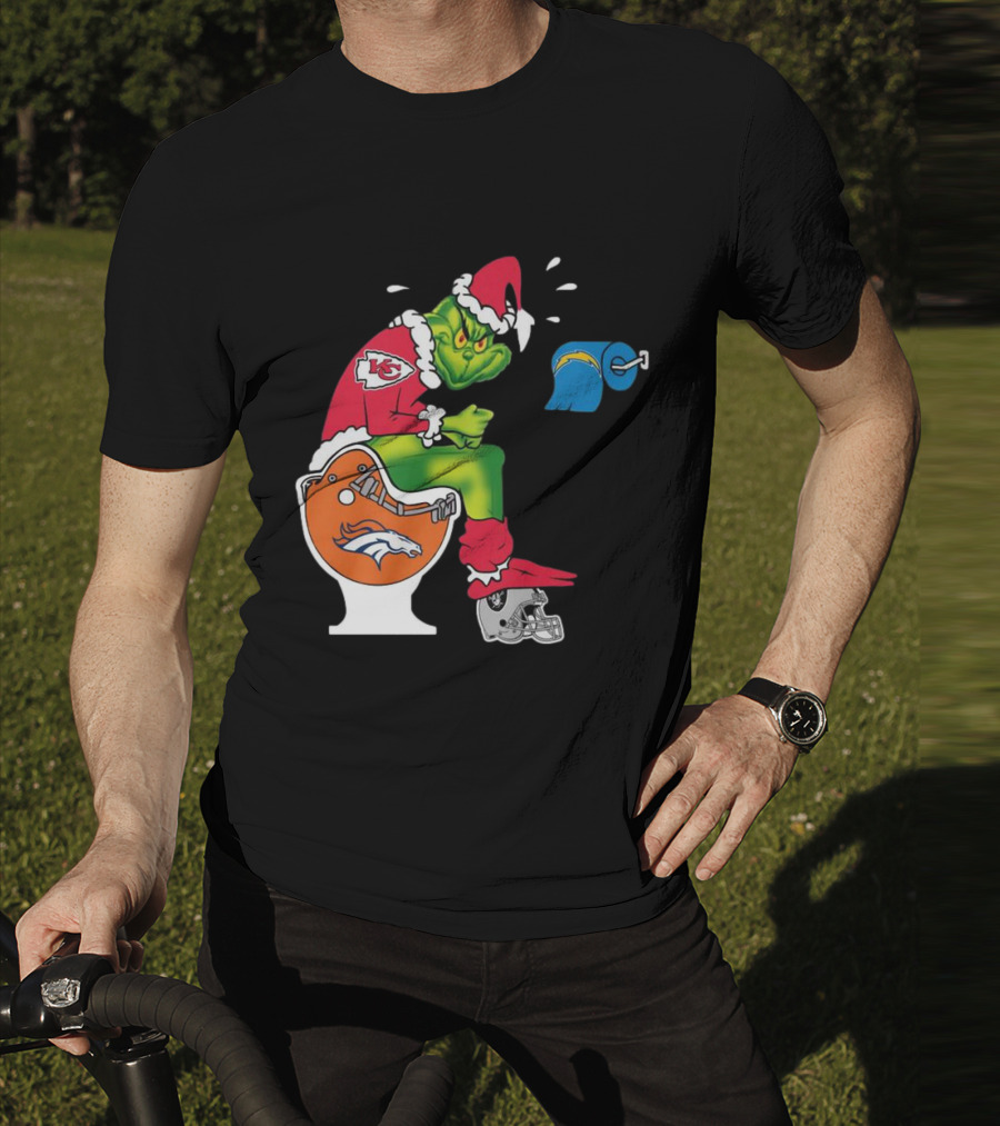 The Grinch On Toilet Kansas City Chiefs, Denver Broncos, Oakland Raiders, Chargers Christmas T-Shirt