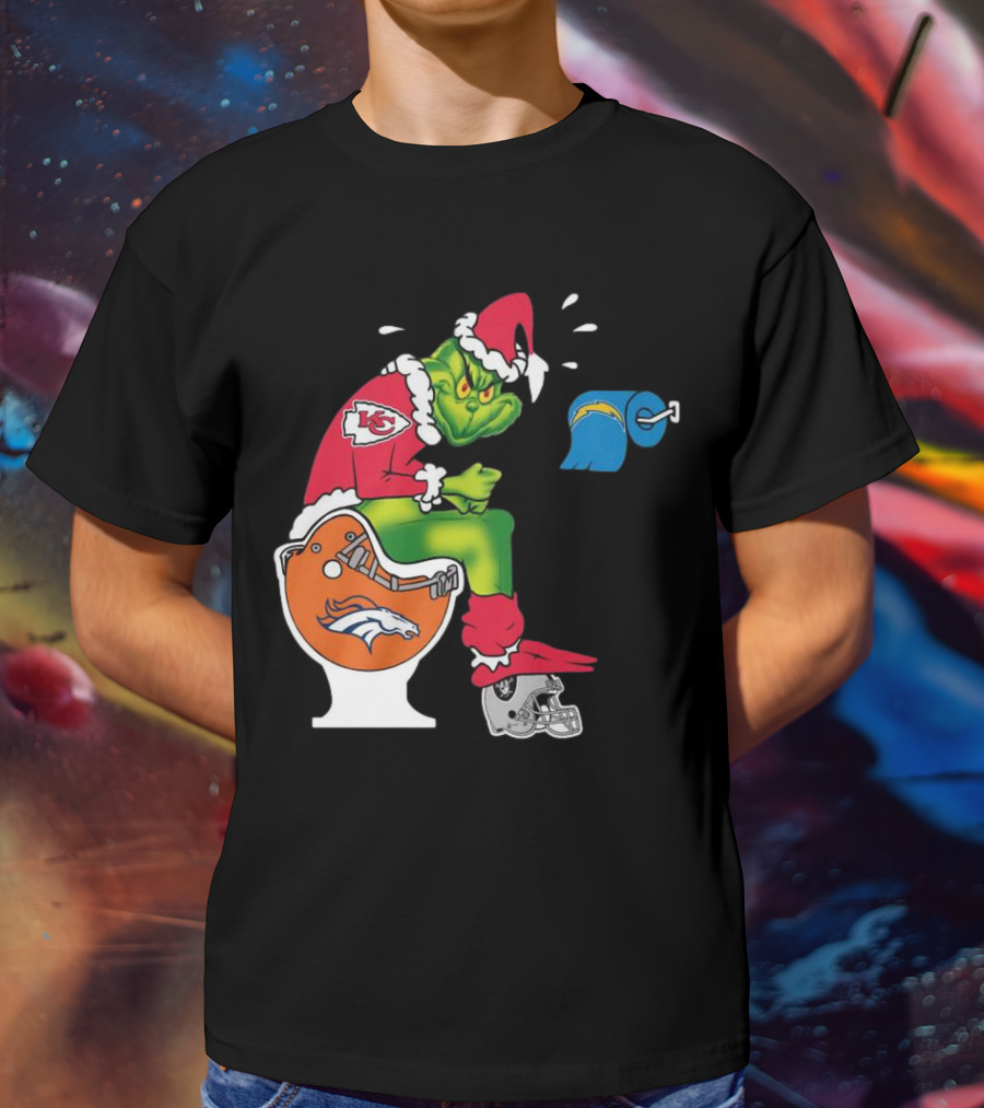 The Grinch On Toilet Kansas City Chiefs, Denver Broncos, Oakland Raiders, Chargers Christmas T-Shirt