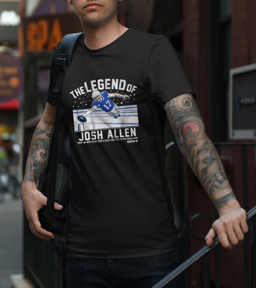 The Legend Of Josh Allen First QB With Pass Rush And Receiving TD's In The Same Game Buffalo Bills NFLPA T-Shirt