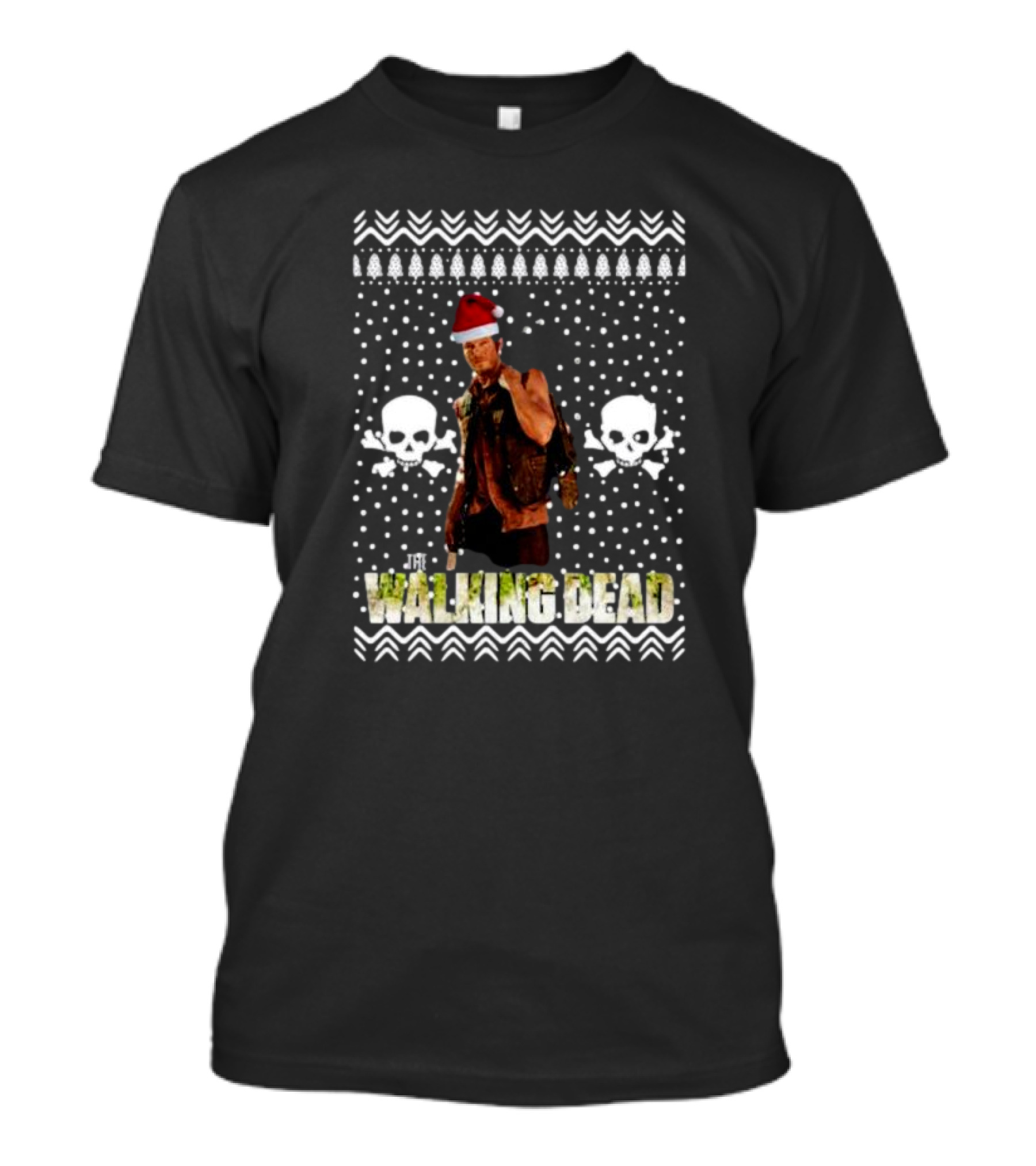 The Walking Dead Daryl Dixon Santa Hat Ugly Christmas Skulls T-Shirt