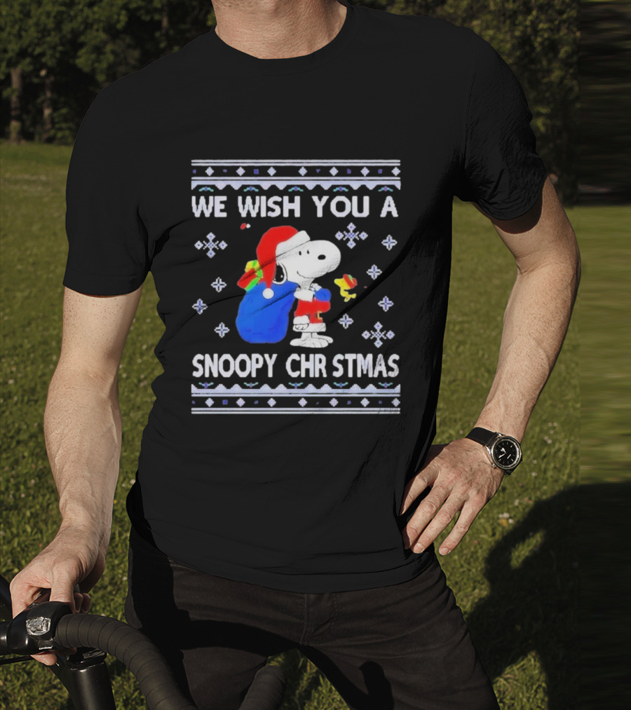 We Wish You A Snoopy Christmas Santa Hat And Gifts Peanuts Holiday T-Shirt