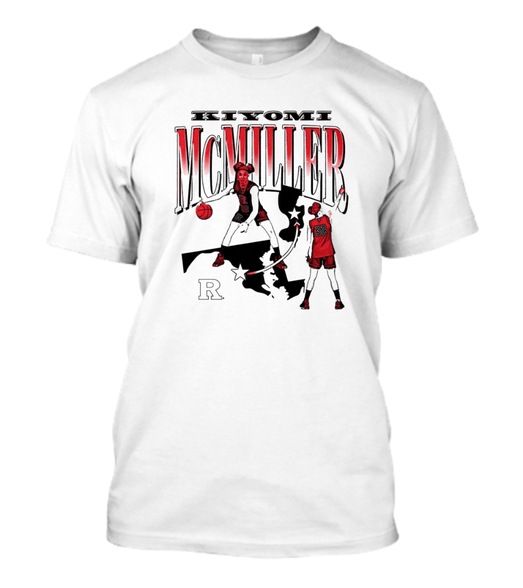 Kiyomi McMiller Rutgers Scarlet Knights Basketball Red State Map T-Shirt