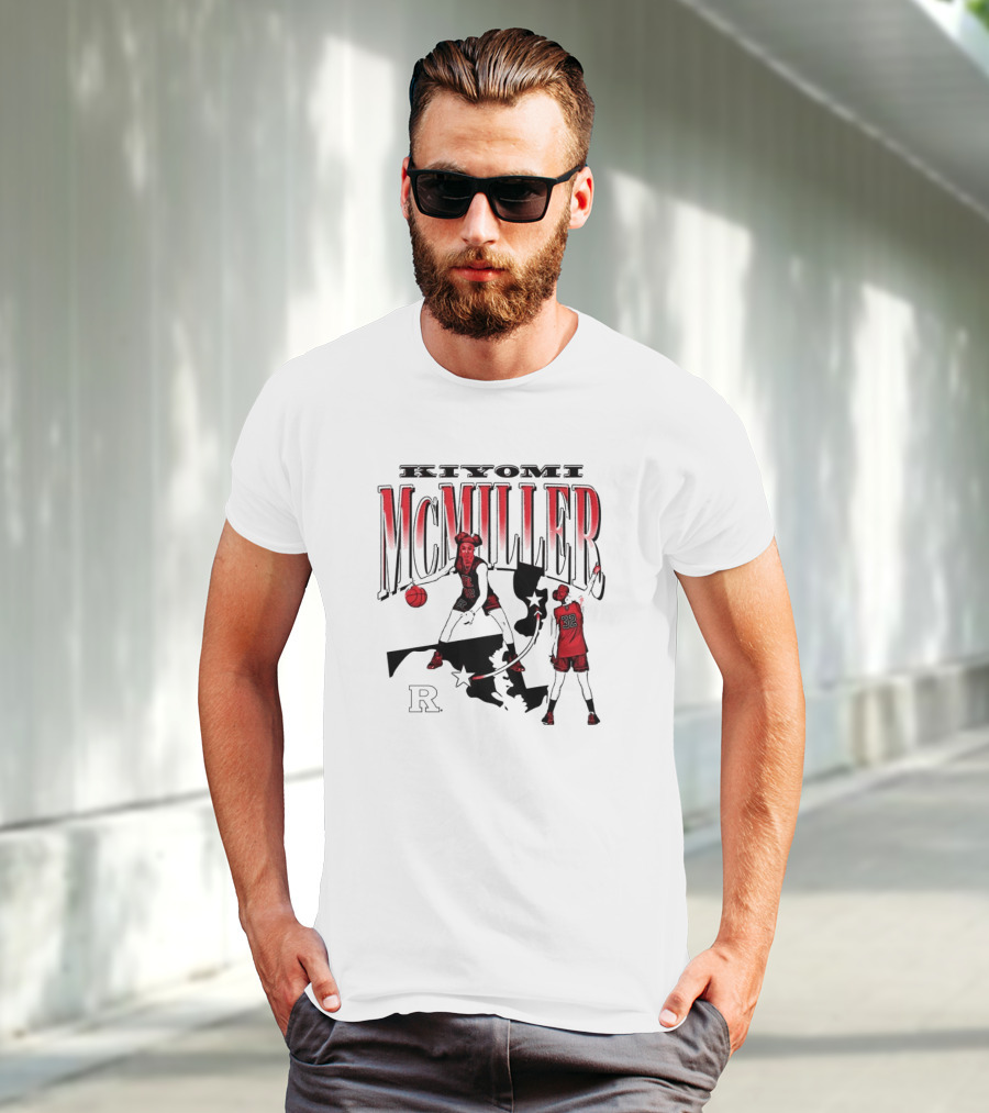 Kiyomi McMiller Rutgers Scarlet Knights Basketball Red State Map T-Shirt