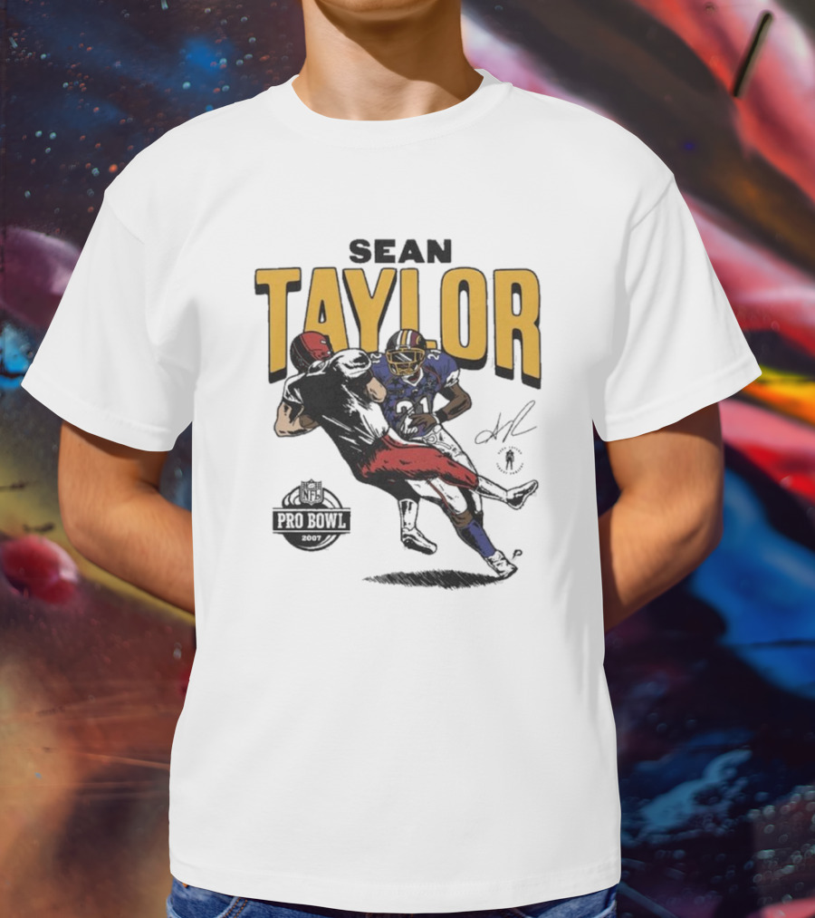 Sean Taylor NFL Pro Bowl 2007 Caricature Signature Washington Commanders T-Shirt