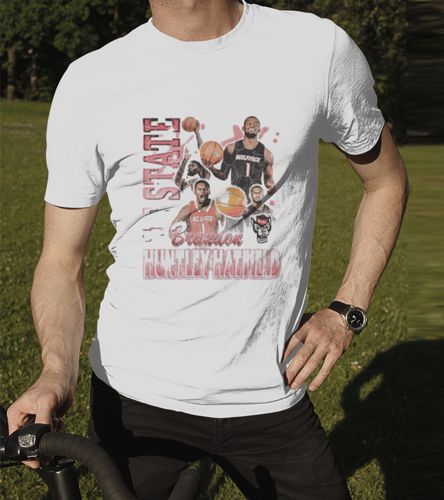 Brandon Huntley-Hatfield NC State Wolfpack 90s Retro Basketball Collage T-Shirt