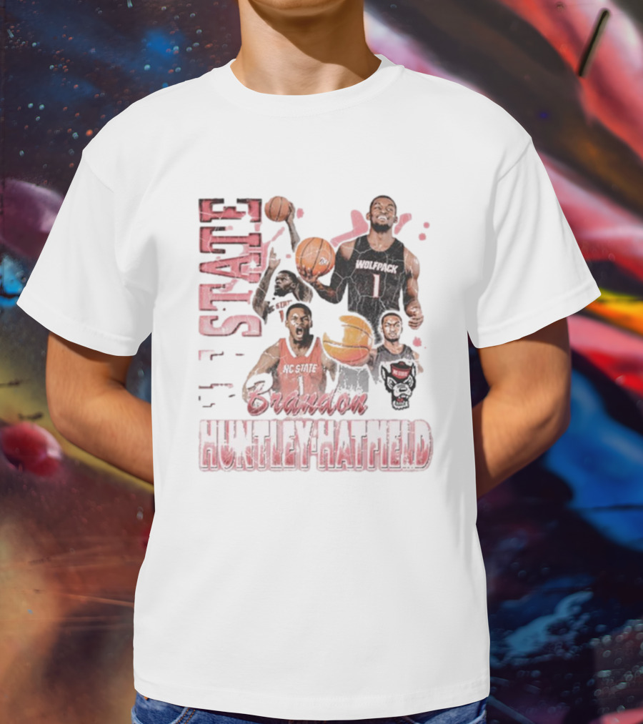 Brandon Huntley-Hatfield NC State Wolfpack 90s Retro Basketball Collage T-Shirt