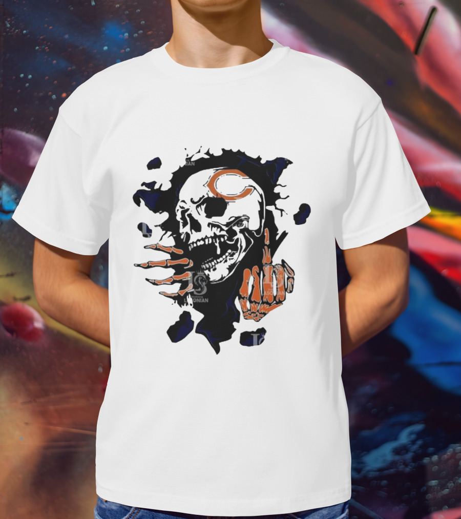Chicago Bears Skull Middle Finger Logo T-Shirt