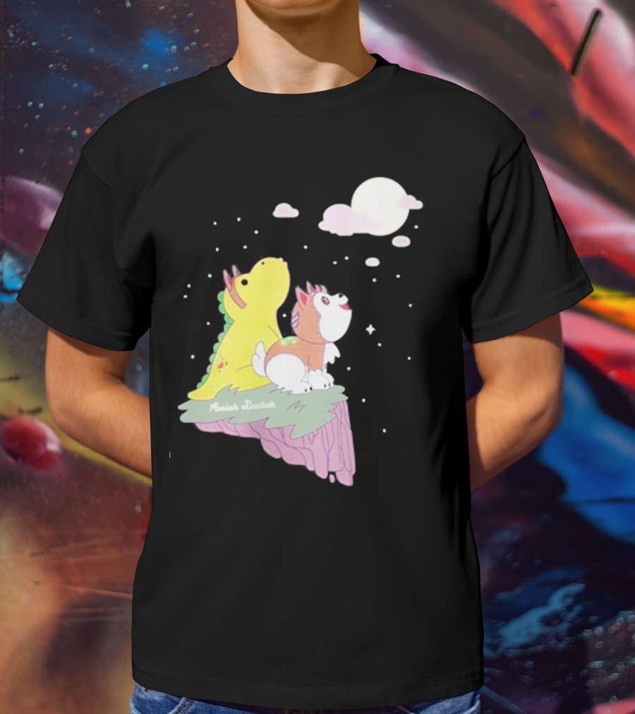 Moriah Elizabeth Howl-O-Ween Cute Dinosaur And Dog Moonlit Night Scene T-Shirt