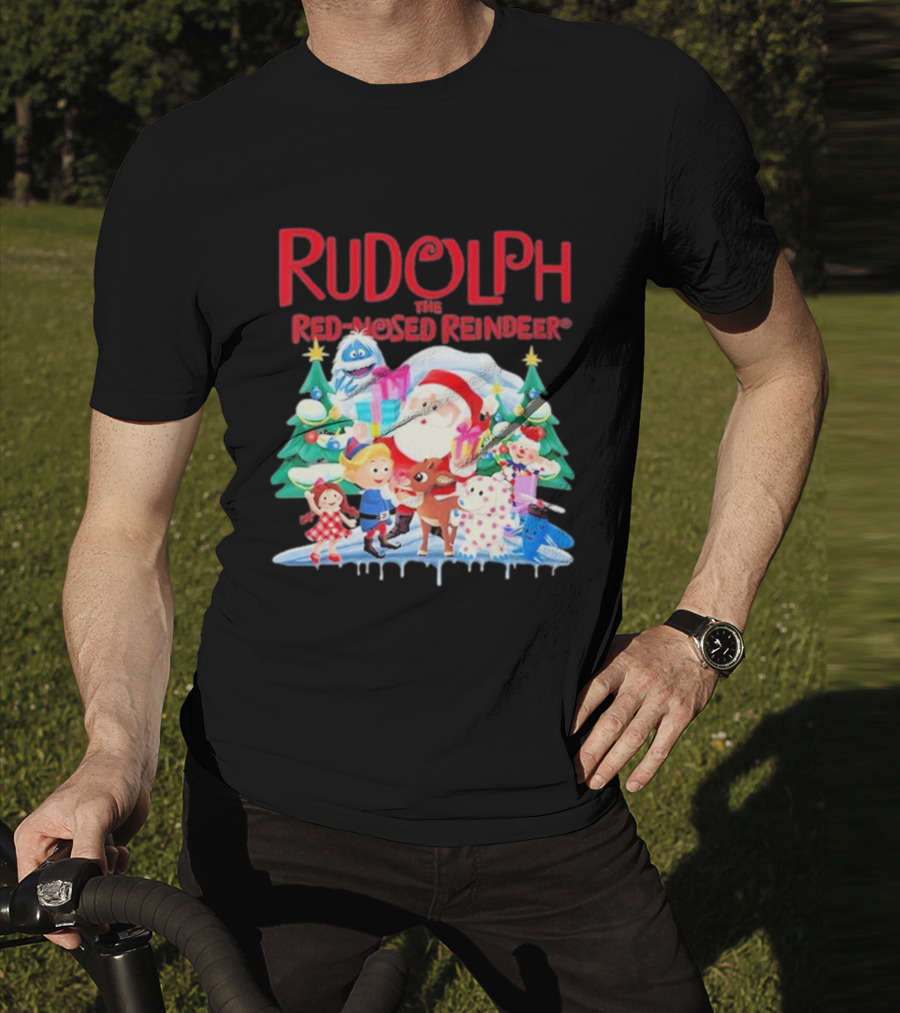 Rudolph The Red-Nosed Reindeer Christmas Santa And Friends Scene T-Shirt