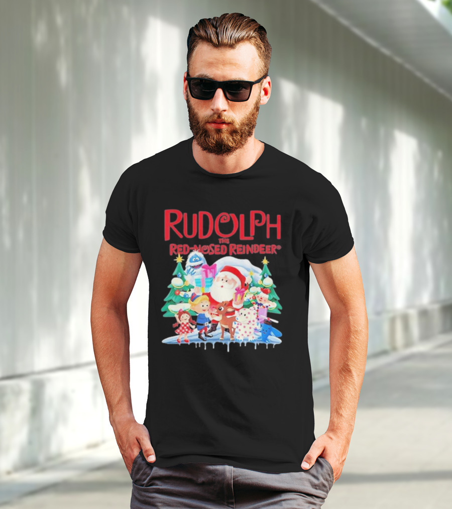 Rudolph The Red-Nosed Reindeer Christmas Santa And Friends Scene T-Shirt