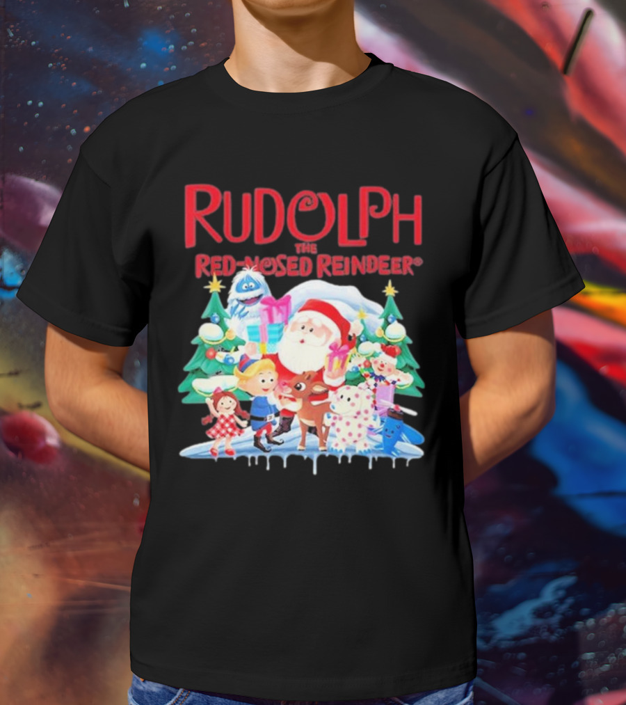 Rudolph The Red-Nosed Reindeer Christmas Santa And Friends Scene T-Shirt