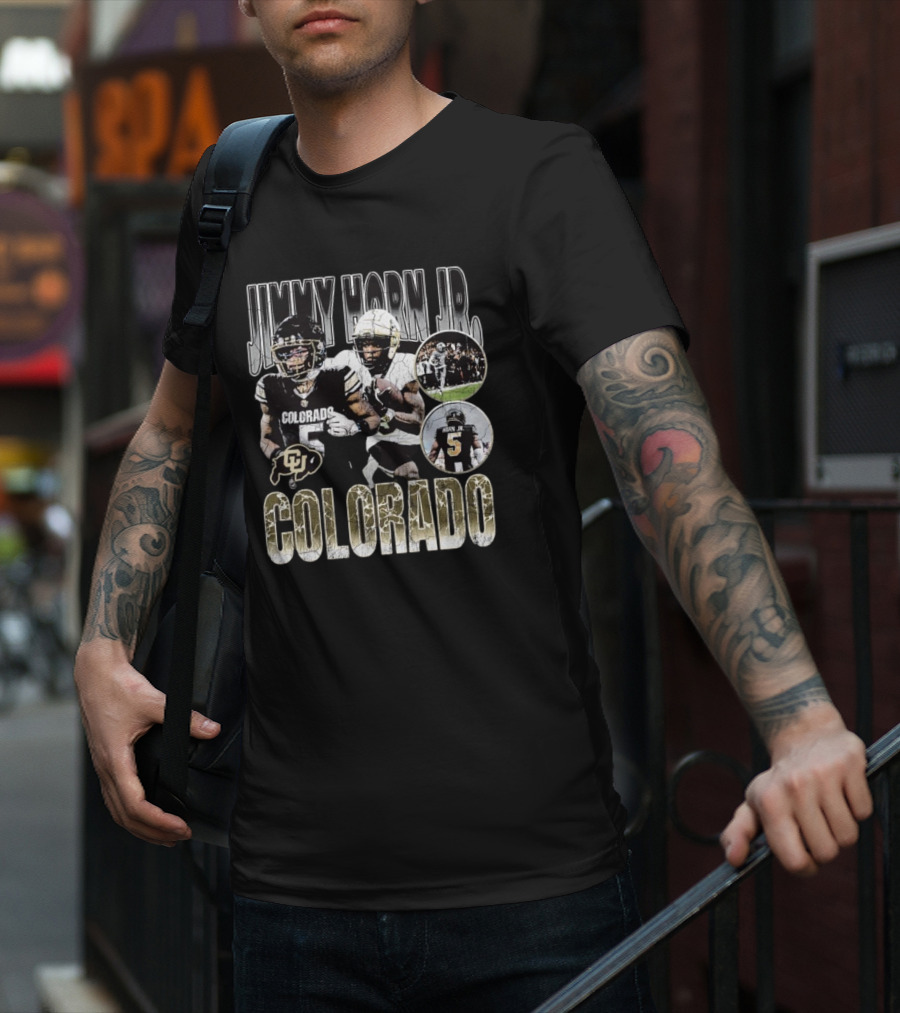Jimmy Horn Jr. Colorado Buffaloes Football 90s Style With Team Action Shots T-Shirt
