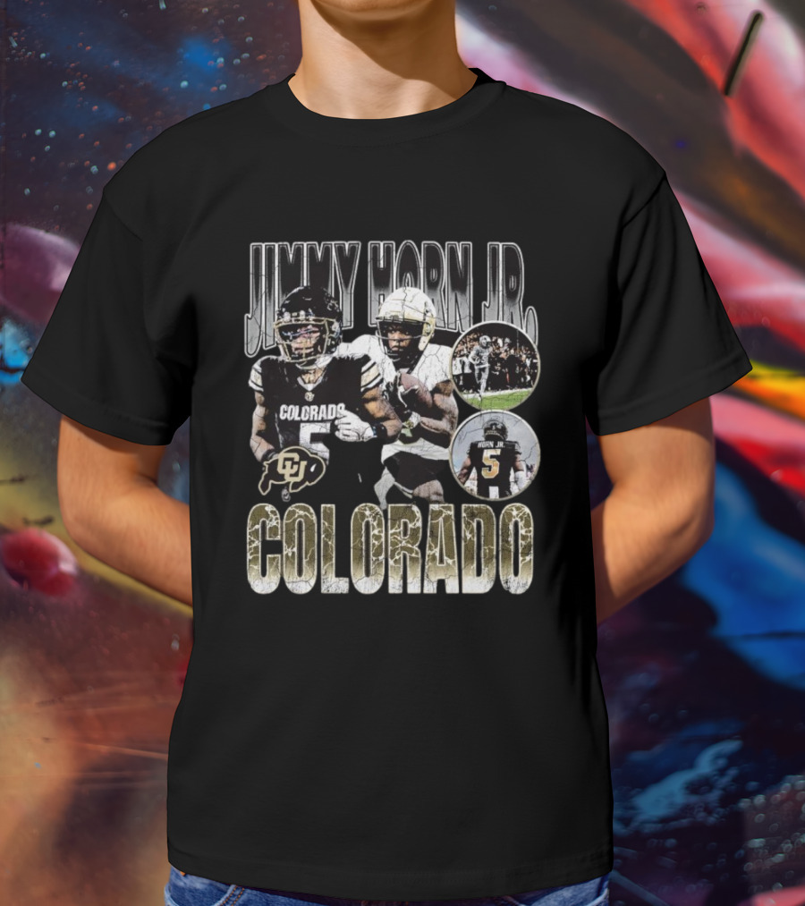 Jimmy Horn Jr. Colorado Buffaloes Football 90s Style With Team Action Shots T-Shirt