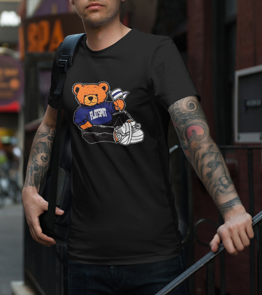 Flatspot Bear In Blue Sweatshirt With Flag Sitting Down T-Shirt