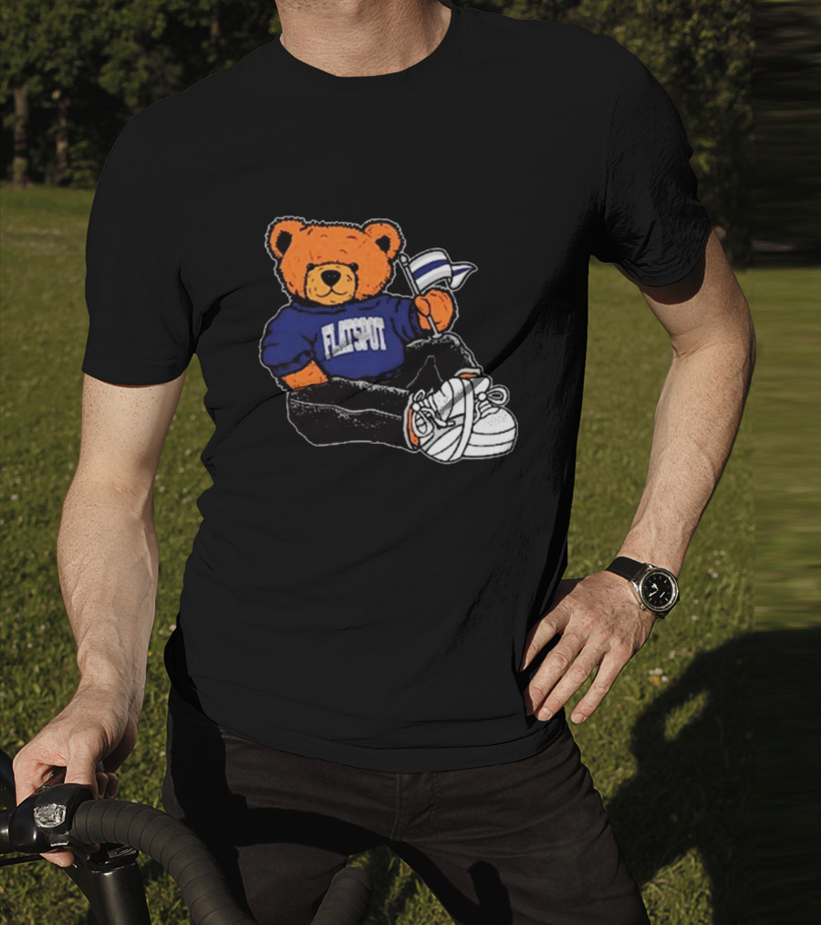 Flatspot Bear In Blue Sweatshirt With Flag Sitting Down T-Shirt