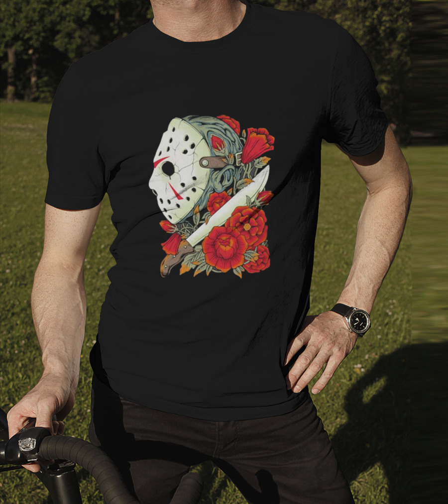 Crystal Lake Counselor Camp Mask Floral Knife T-Shirt